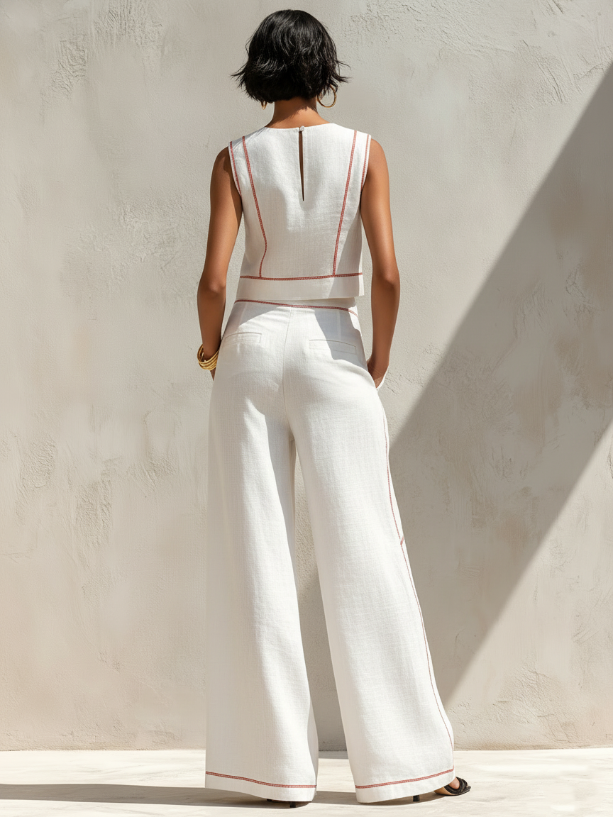 ANAÏS | ENSEMBLE PANTALON ÉLÉGANT À COUTURES CONTRASTÉES