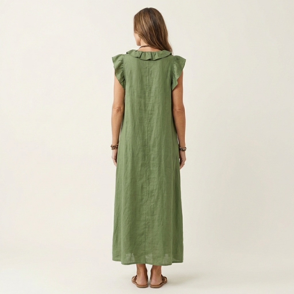 Josette | Robe longue en lin à volants et encolure en V