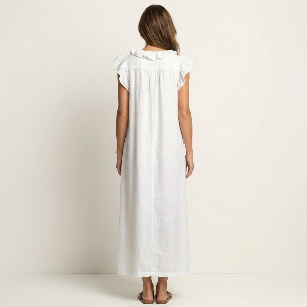 Josette | Robe longue en lin à volants et encolure en V