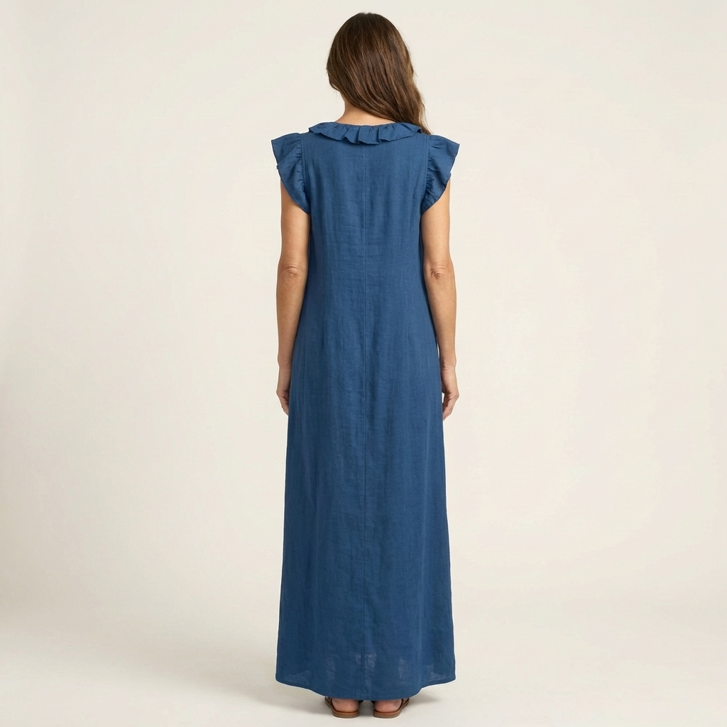 Josette | Robe longue en lin à volants et encolure en V