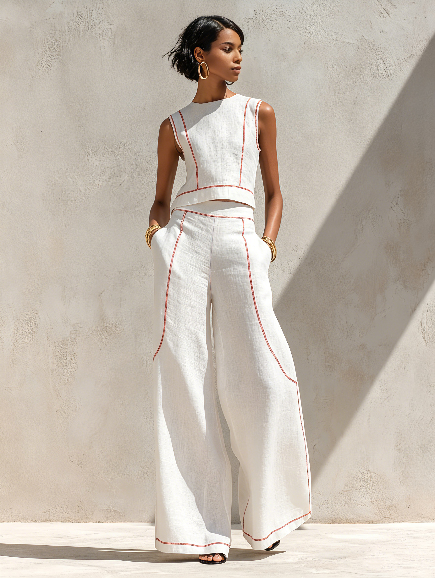 ANAÏS | ENSEMBLE PANTALON ÉLÉGANT À COUTURES CONTRASTÉES