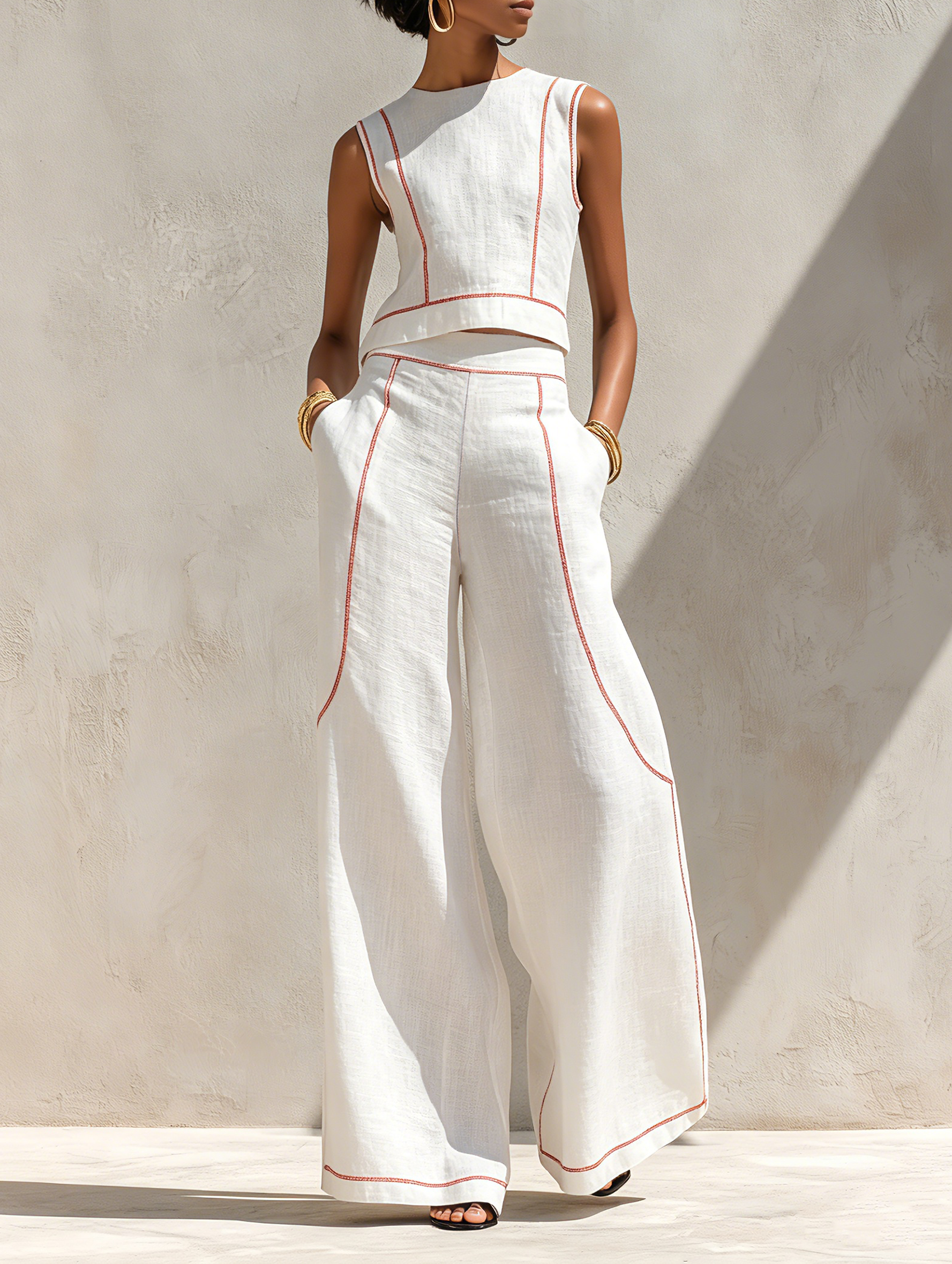 ANAÏS | ENSEMBLE PANTALON ÉLÉGANT À COUTURES CONTRASTÉES