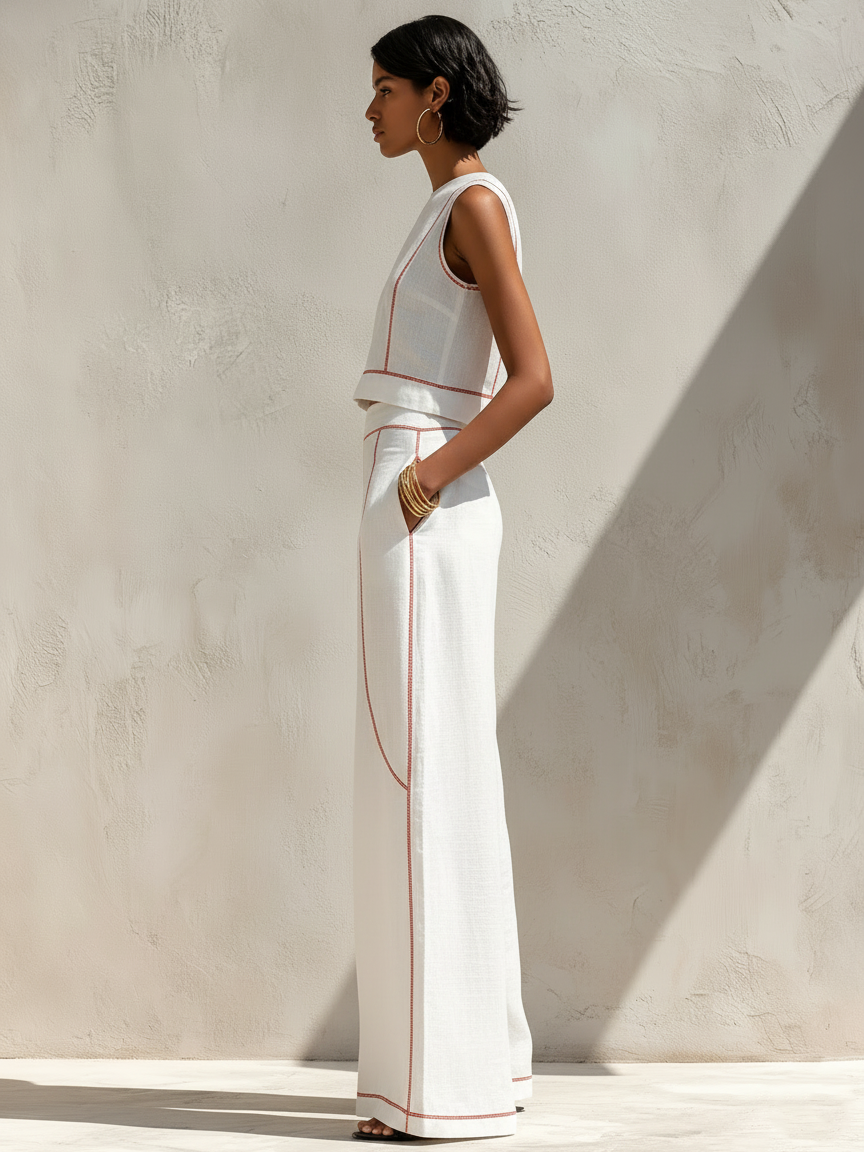 ANAÏS | ENSEMBLE PANTALON ÉLÉGANT À COUTURES CONTRASTÉES